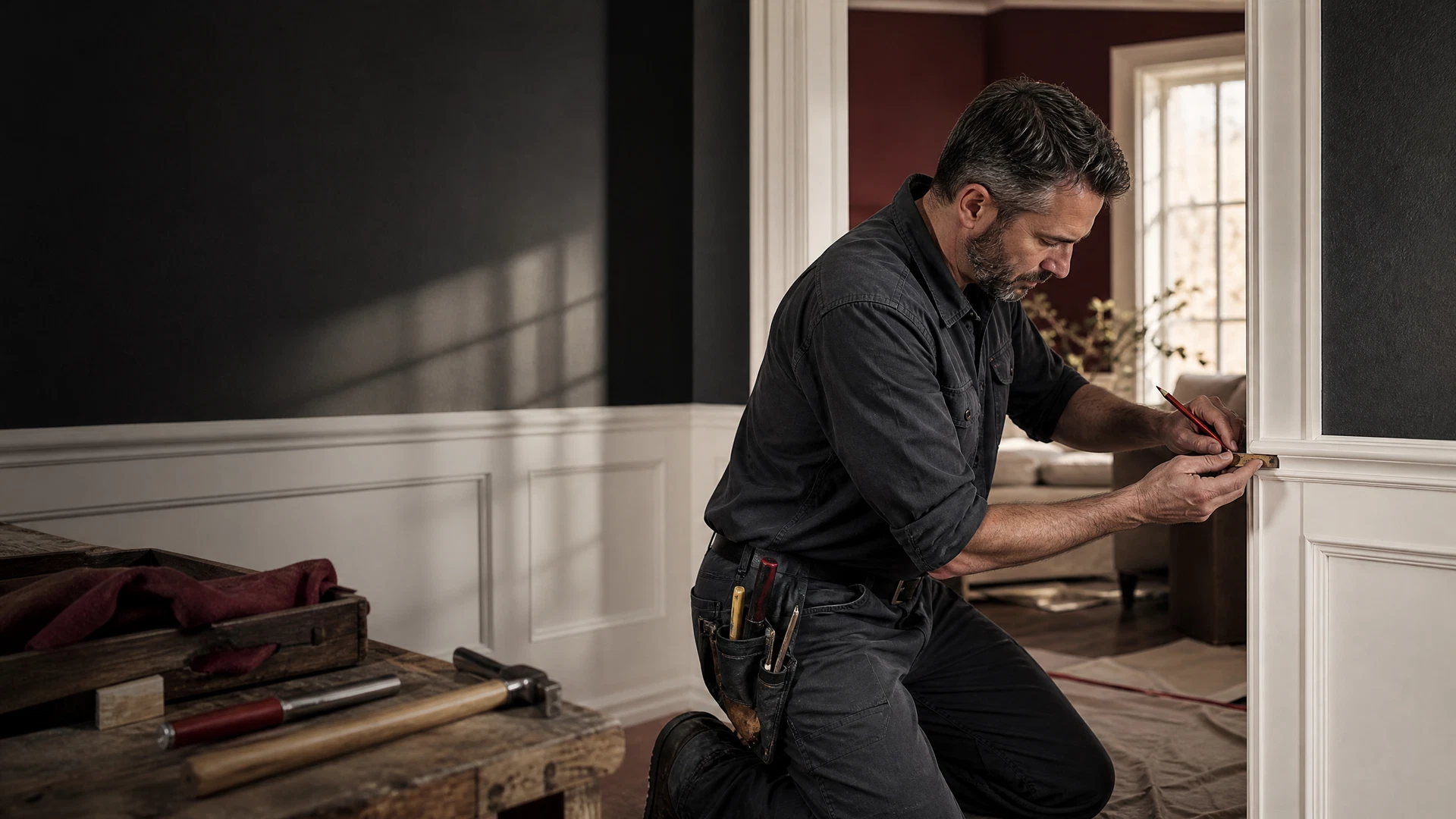 Craftsperson completing detailed home repair work